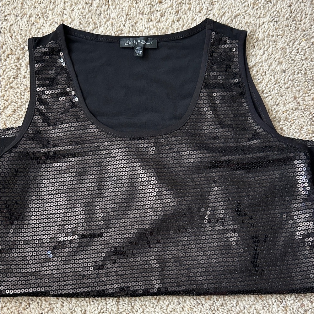 Slinky Brand Black Sequin Tank Top